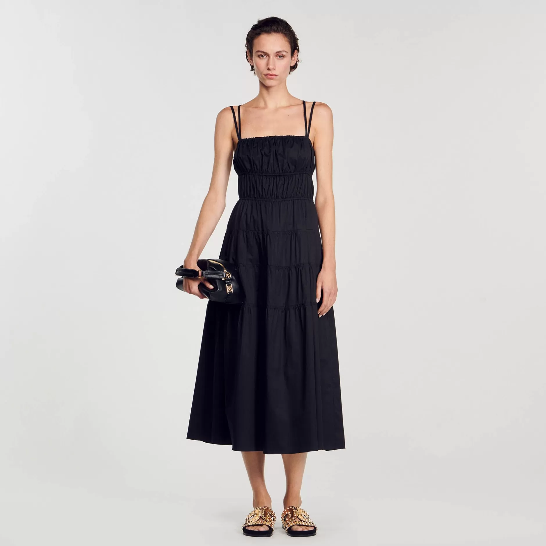 Cheap Sandro Robe Midi Froncée Noir