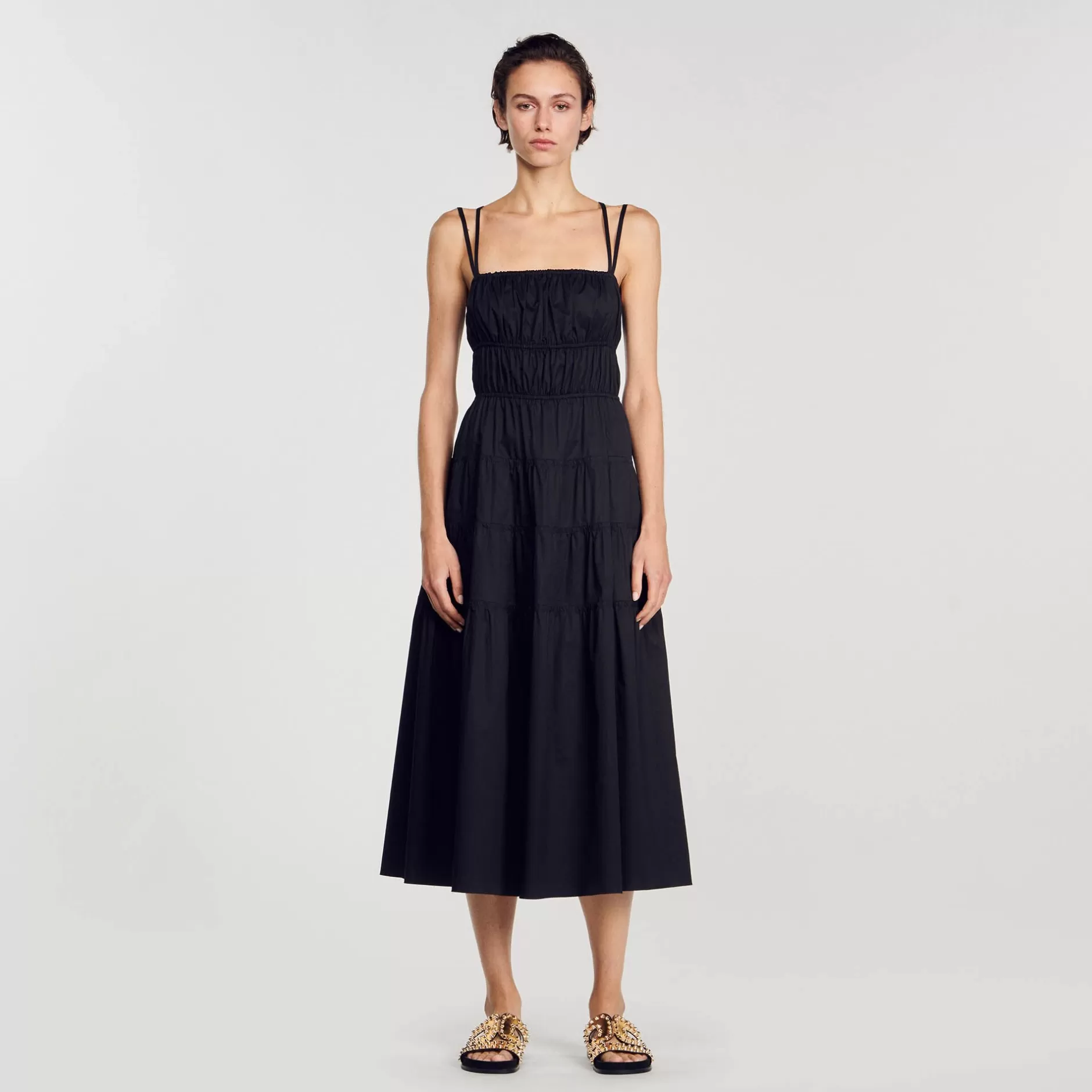 Cheap Sandro Robe Midi Froncée Noir