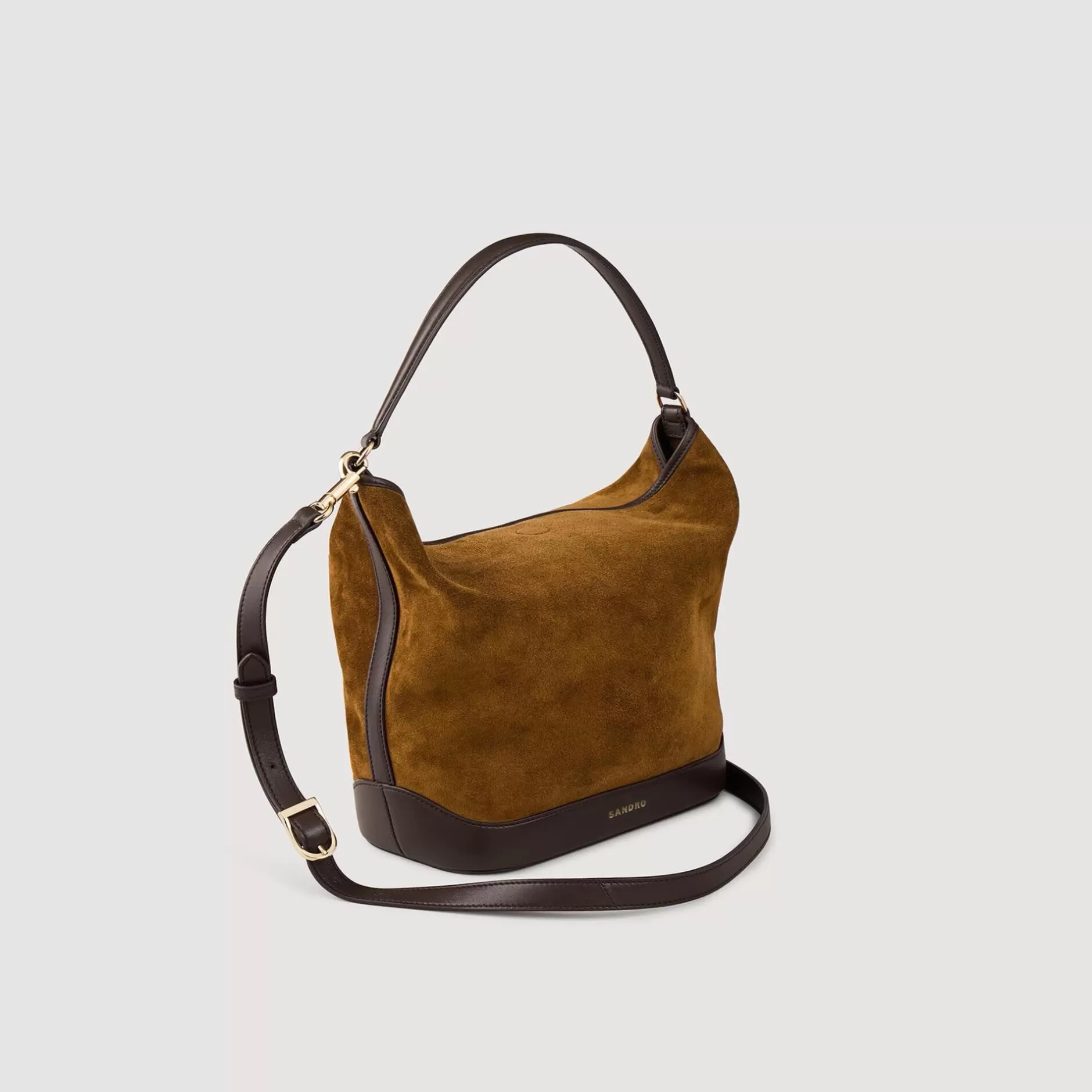 Fashion Sandro Sac Seau TANGOSO En Suède Et Cuir Camel