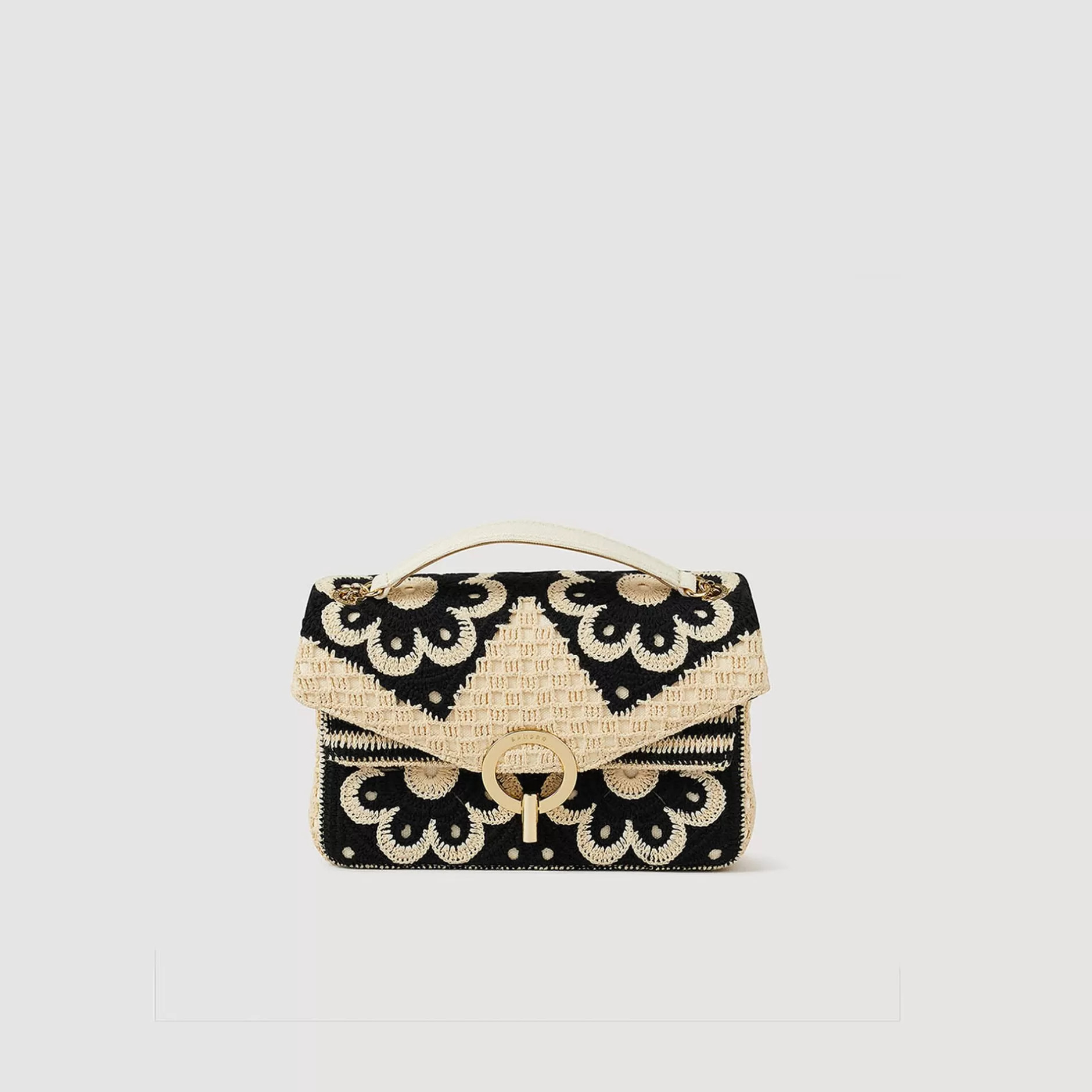 Cheap Sandro Sac Yza En Crochet Bicolore Beige / Noir