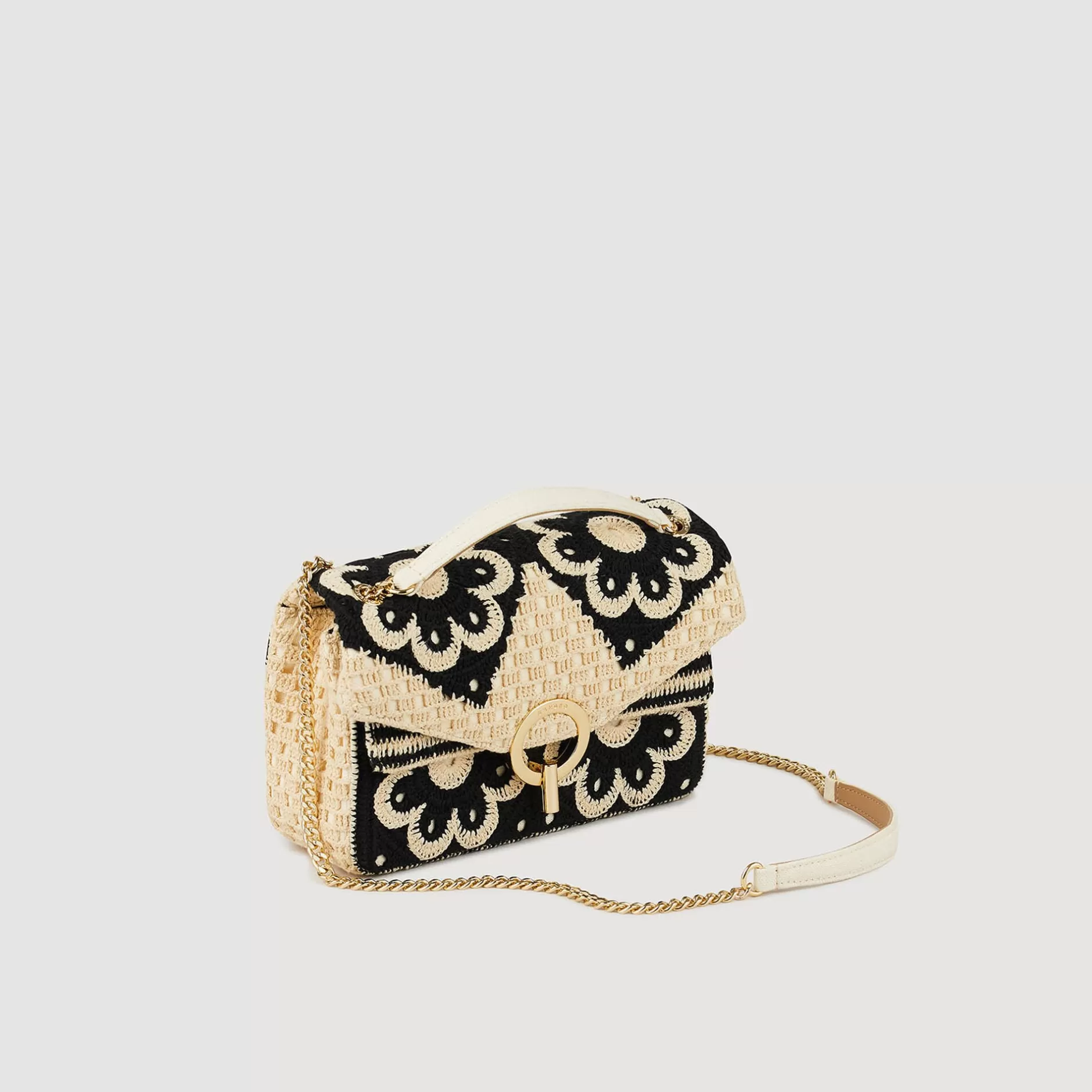Cheap Sandro Sac Yza En Crochet Bicolore Beige / Noir