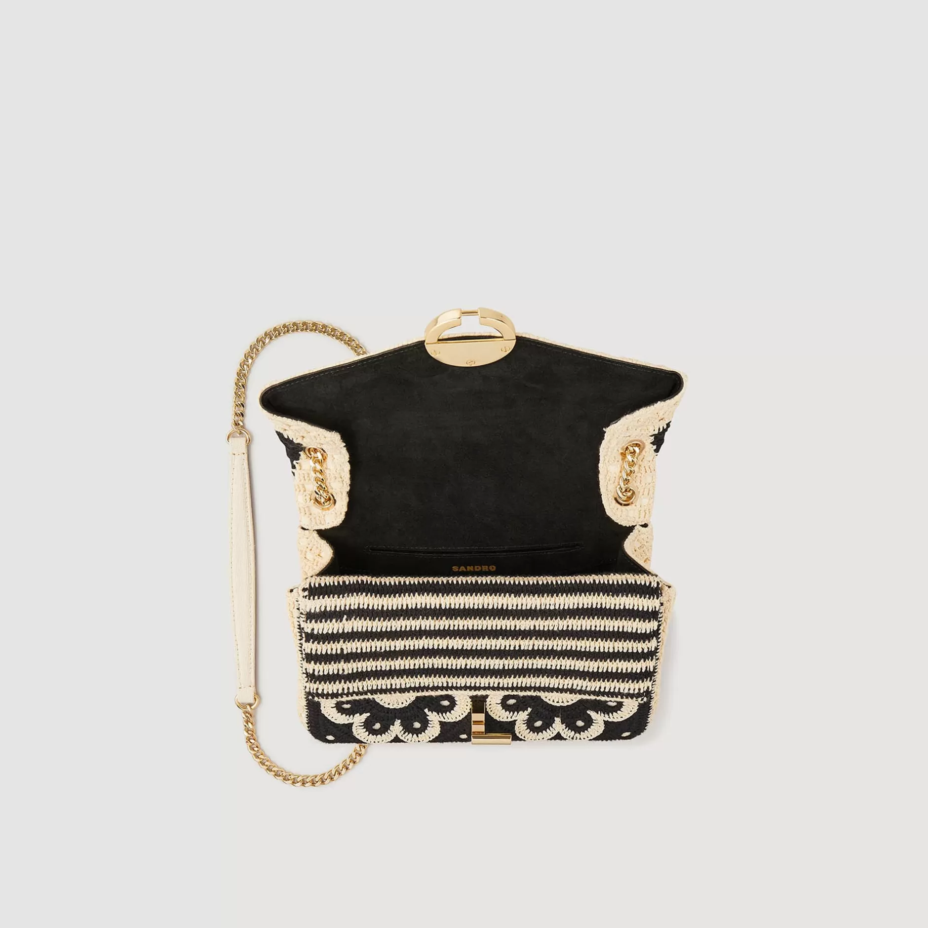 Cheap Sandro Sac Yza En Crochet Bicolore Beige / Noir