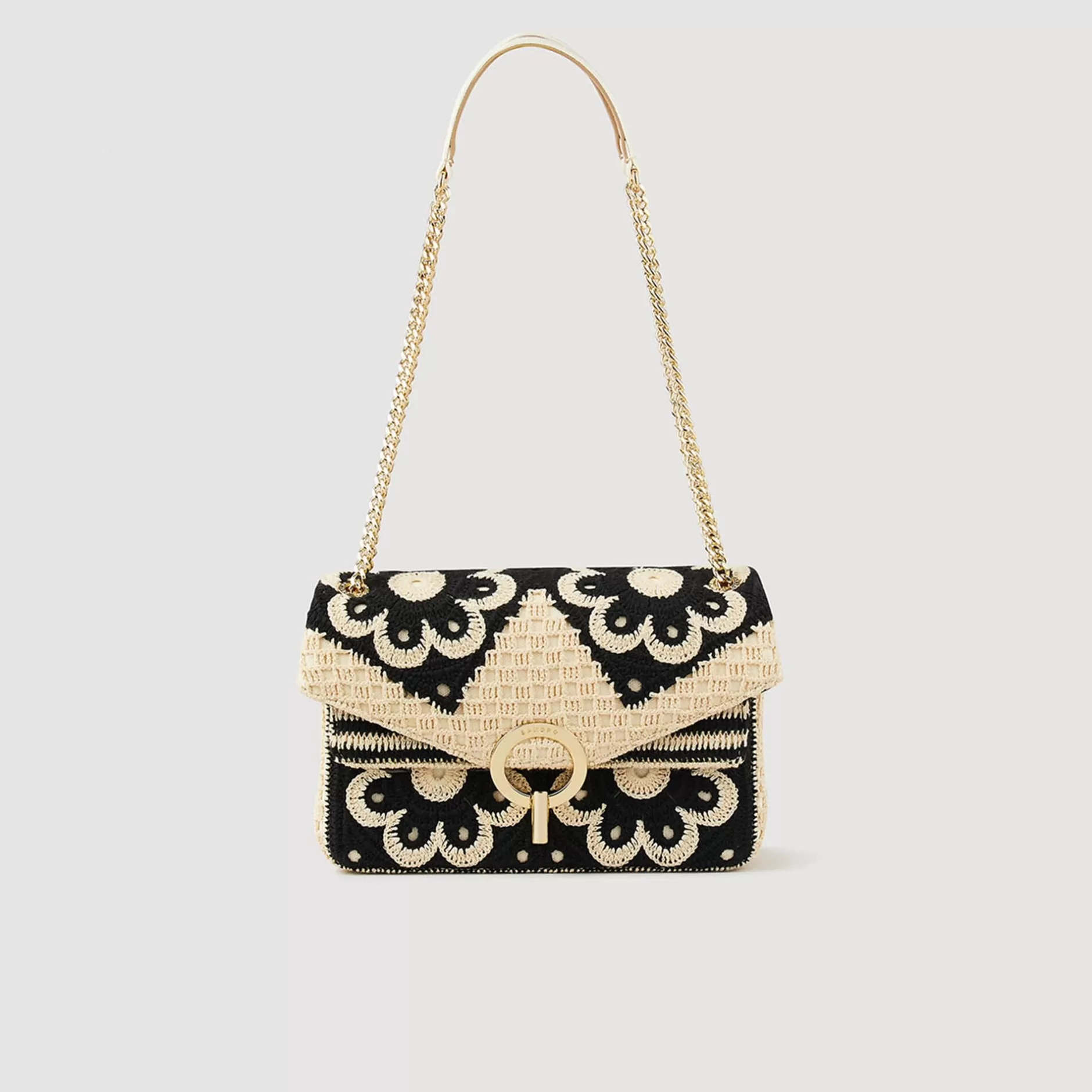 Cheap Sandro Sac Yza En Crochet Bicolore Beige / Noir