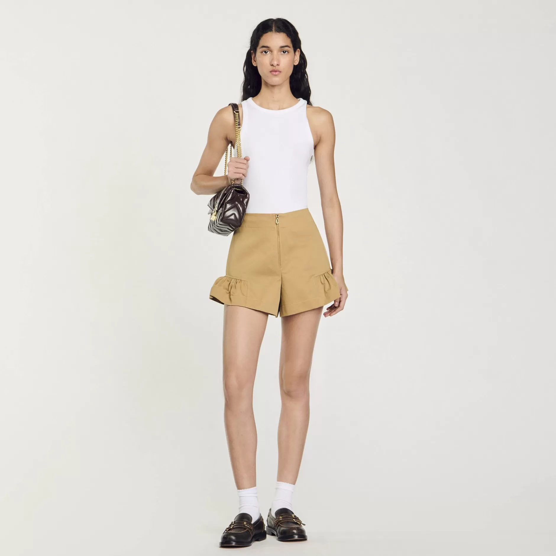 Store Sandro Short à Volants Camel