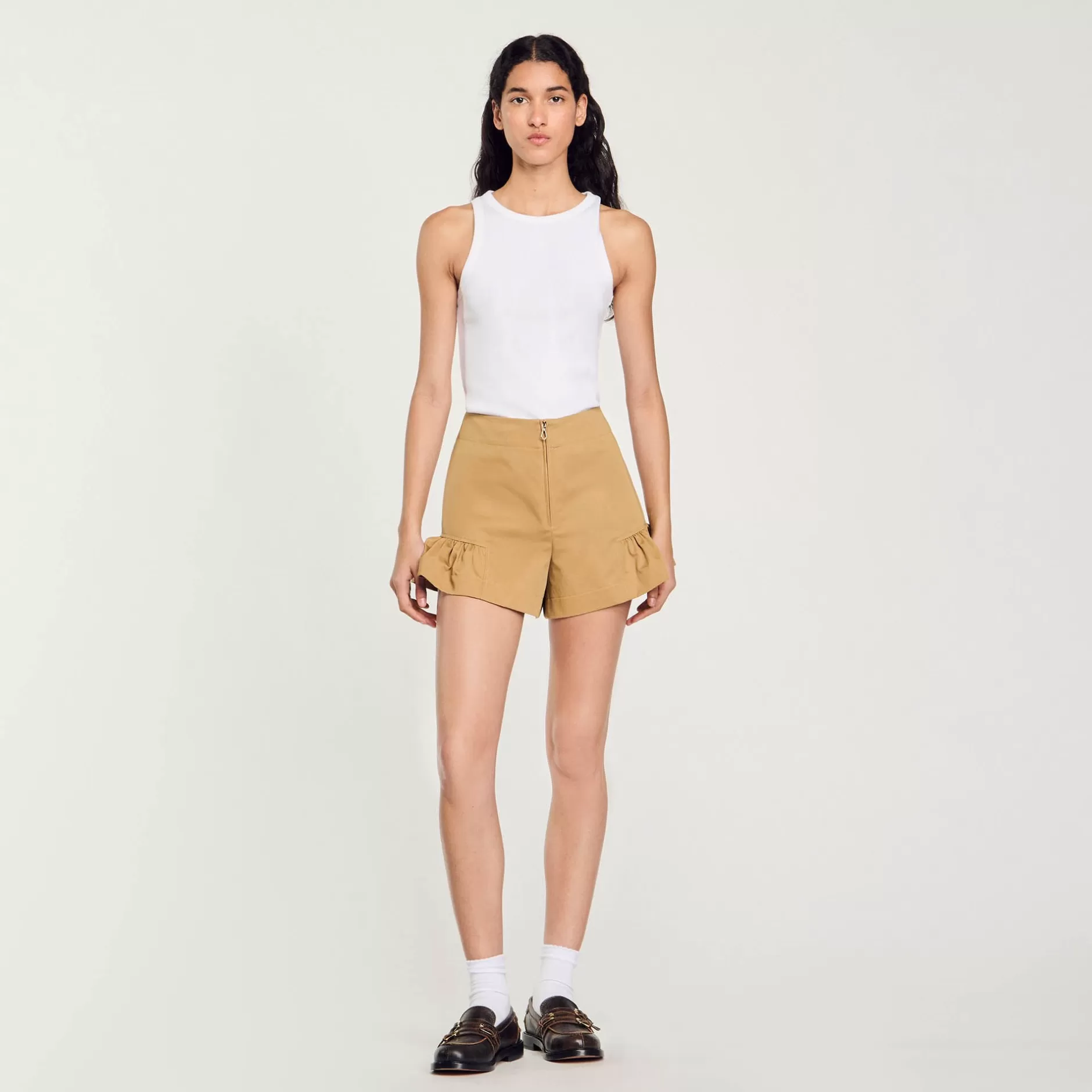 Store Sandro Short à Volants Camel