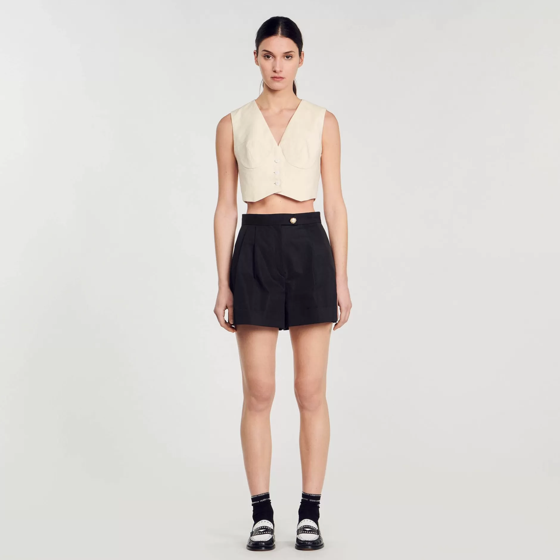 New Sandro Short En Gabardine Noir