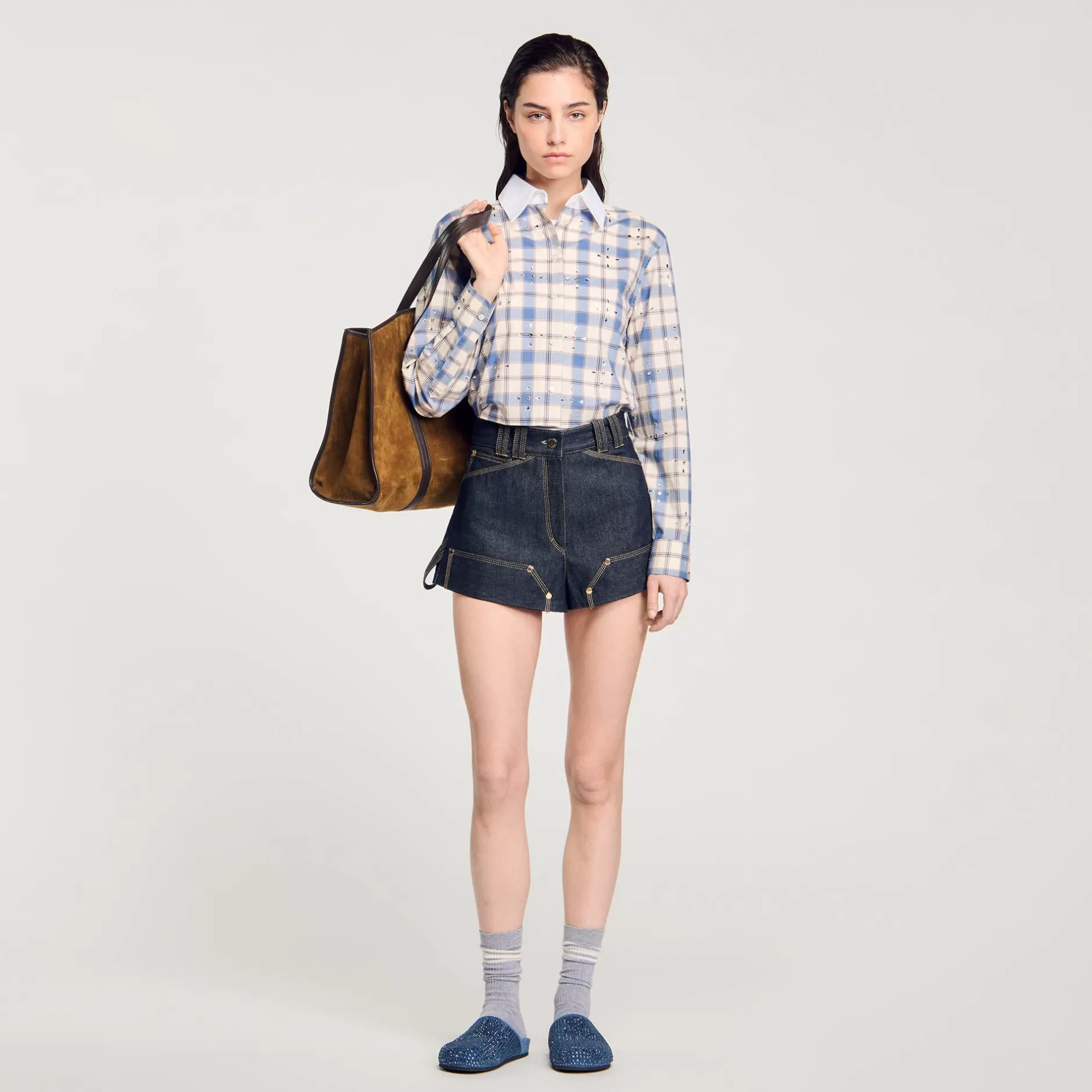 Best Sale Sandro Short En Jean Brut Bleu brut