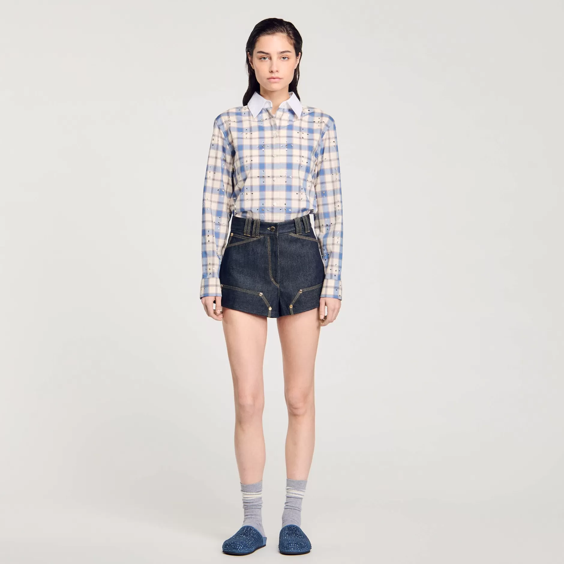 Best Sale Sandro Short En Jean Brut Bleu brut