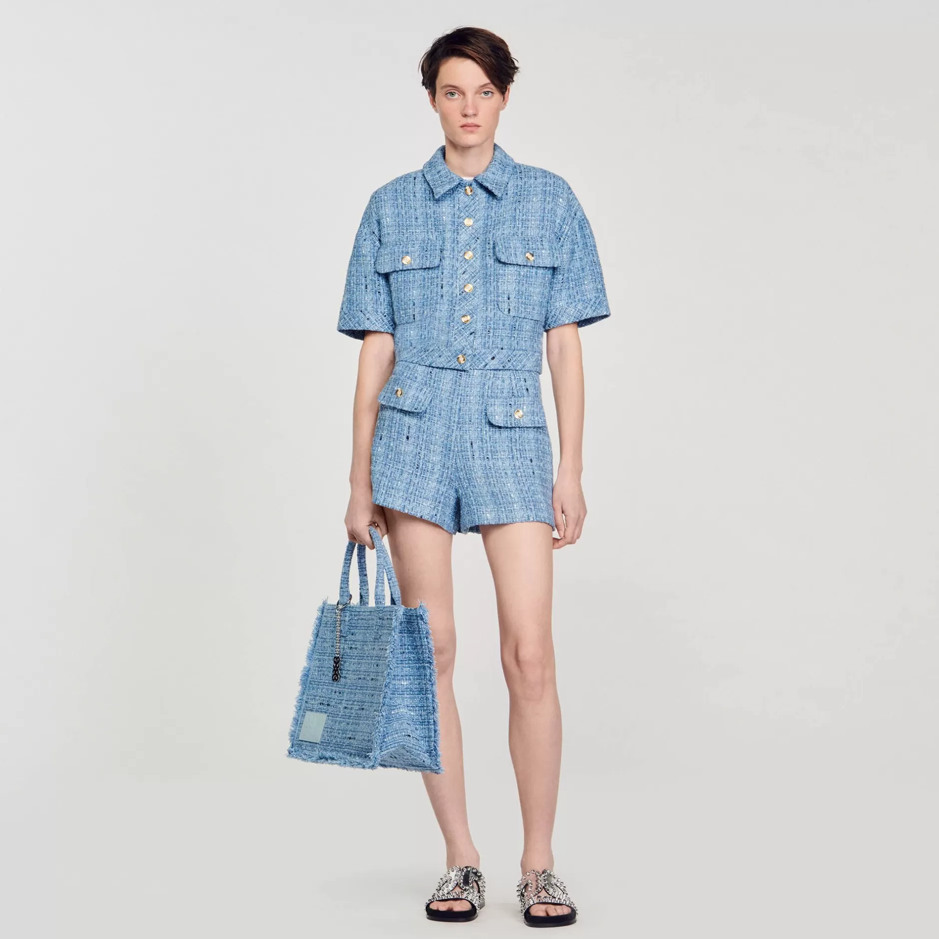 Cheap Sandro Short En Tweed Bleu