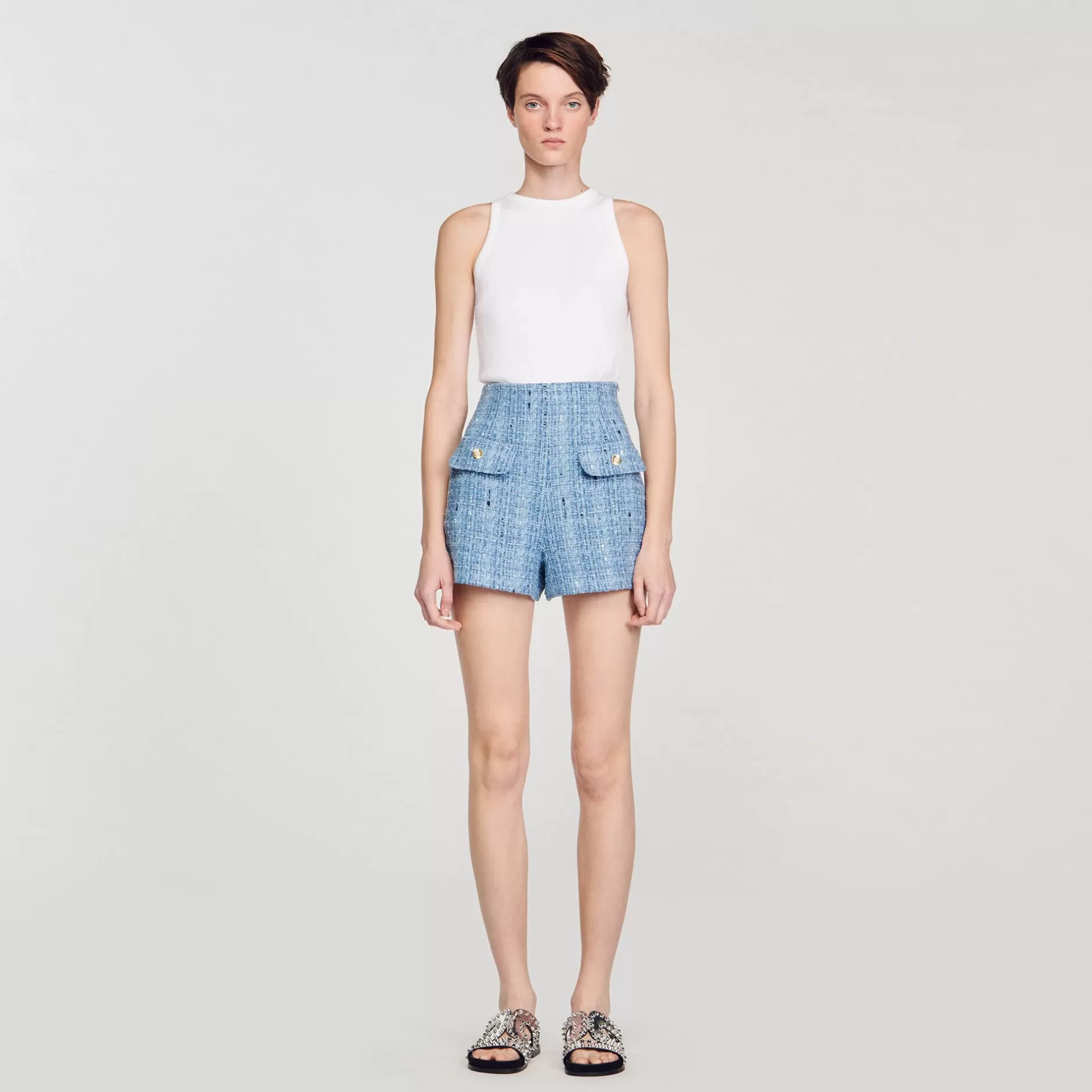 Cheap Sandro Short En Tweed Bleu