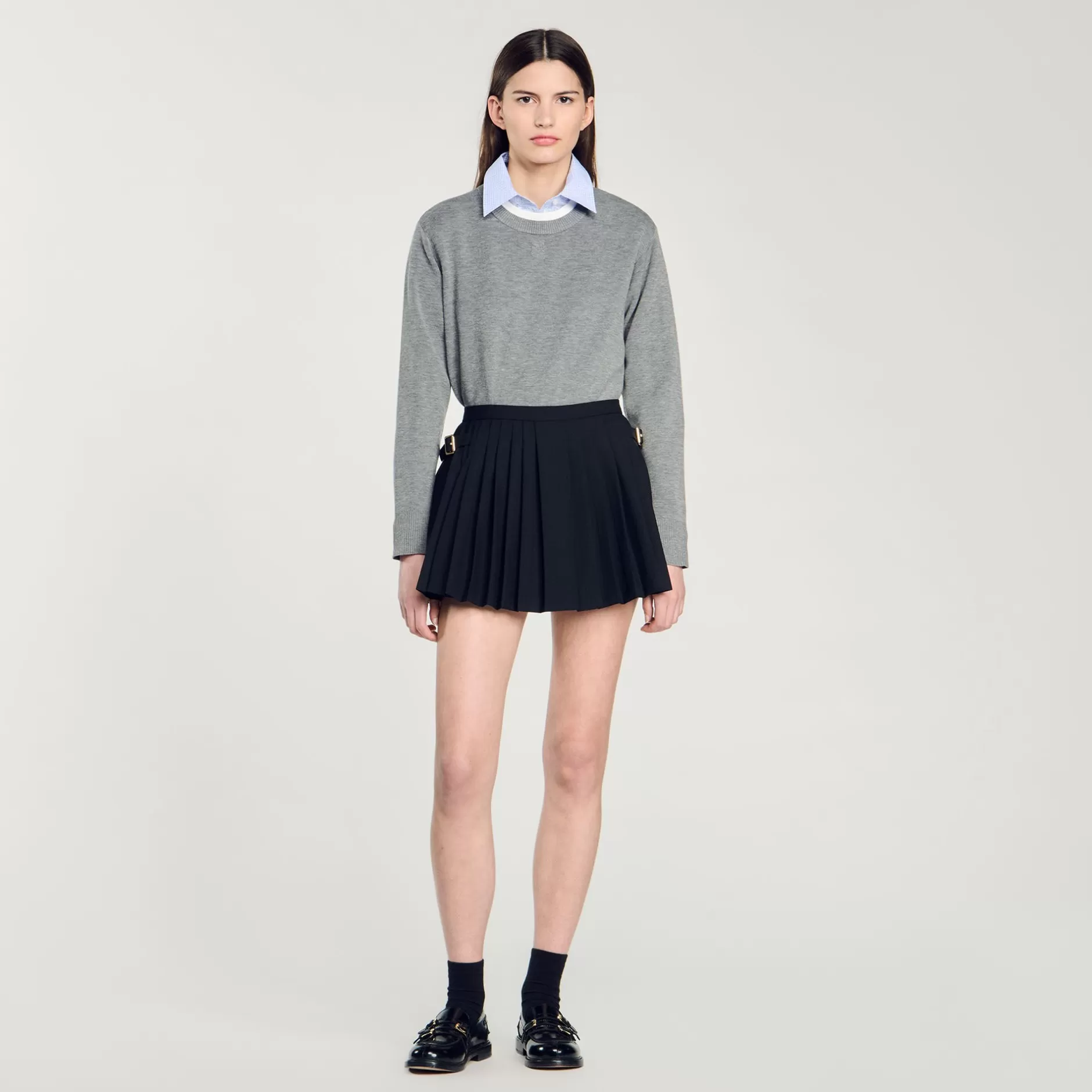 Store Sandro Short Jupe à Plis Noir