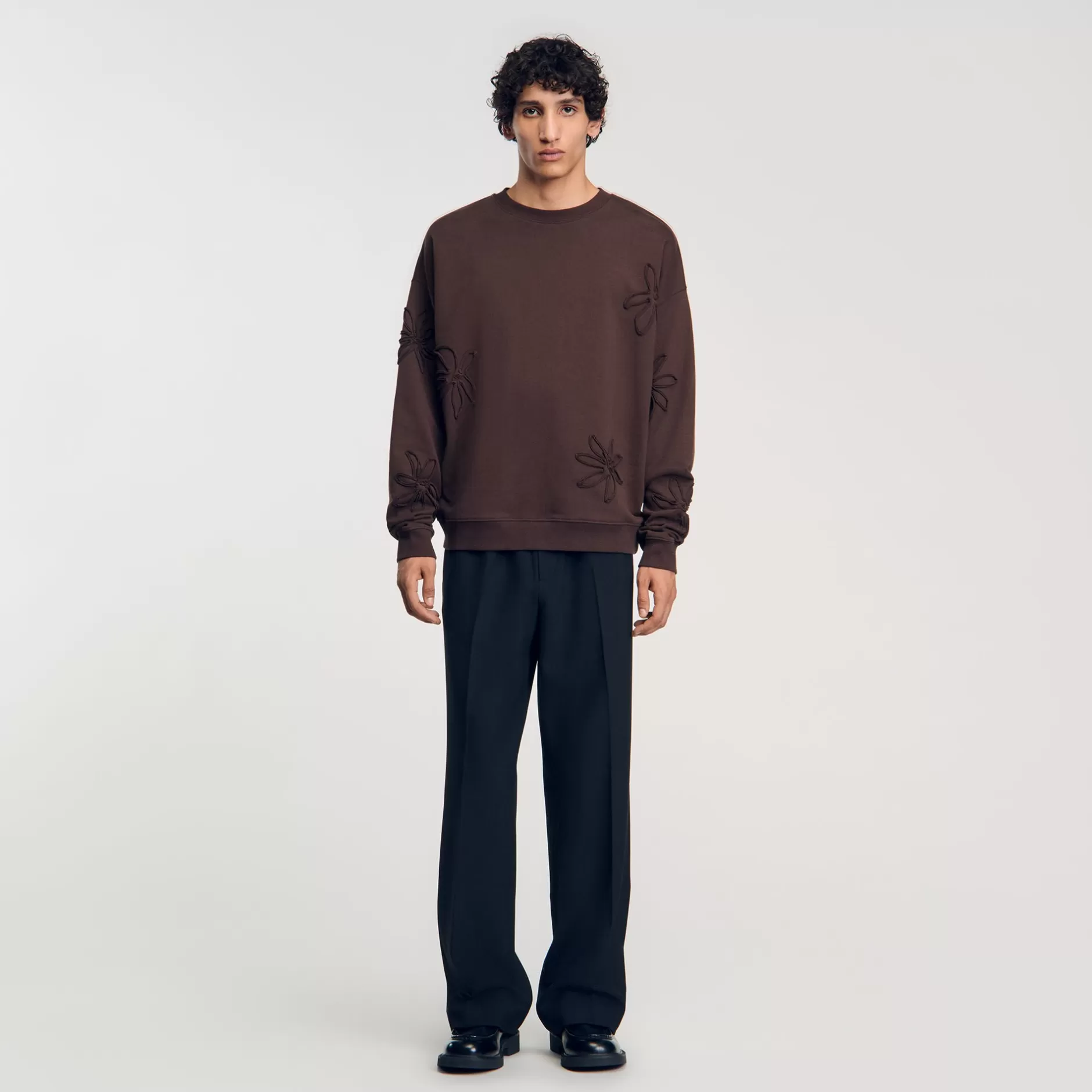 Store Sandro Sweatshirt Oversize Fleurs Chocolat