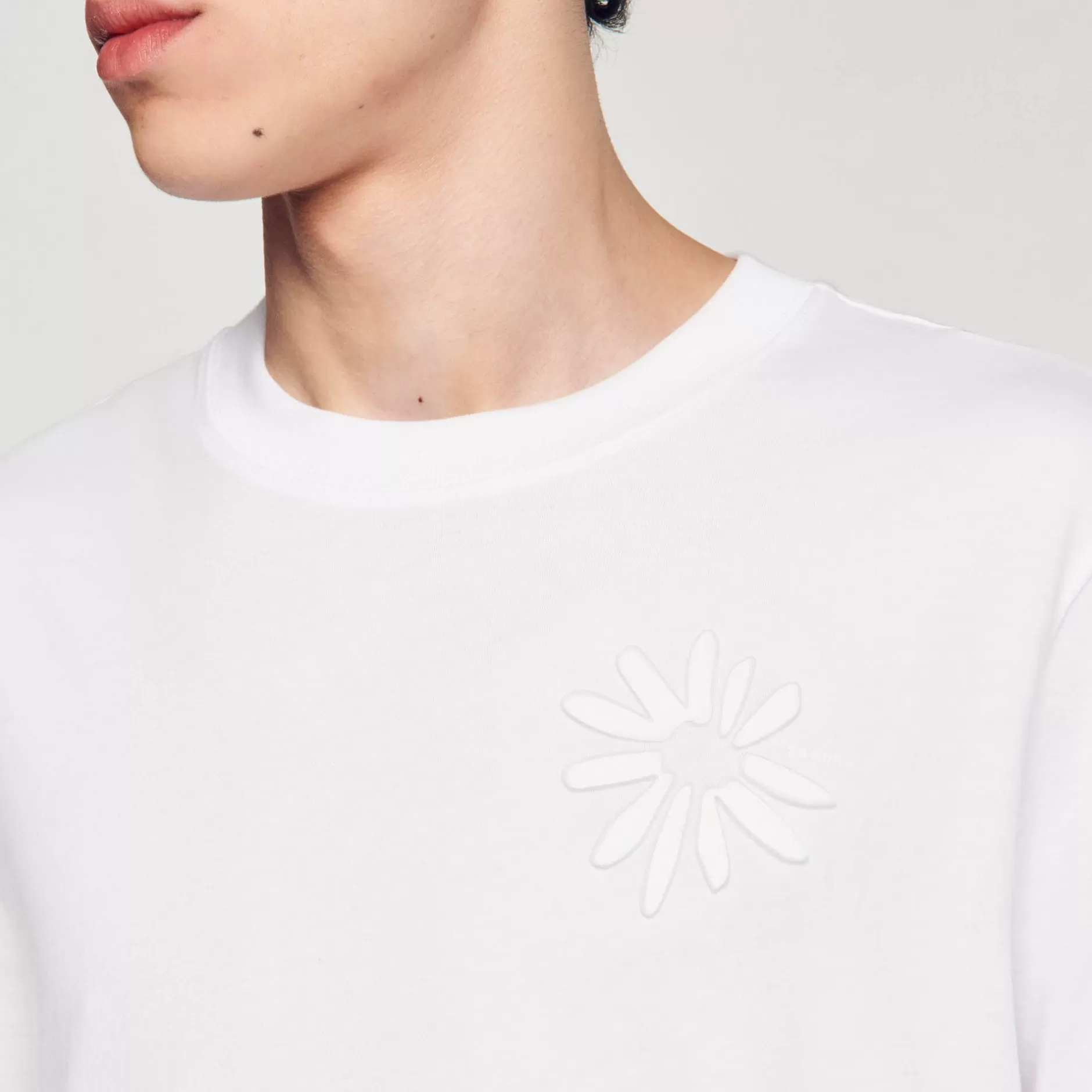 New Sandro Tee-shirt Fleur En Coton blanc