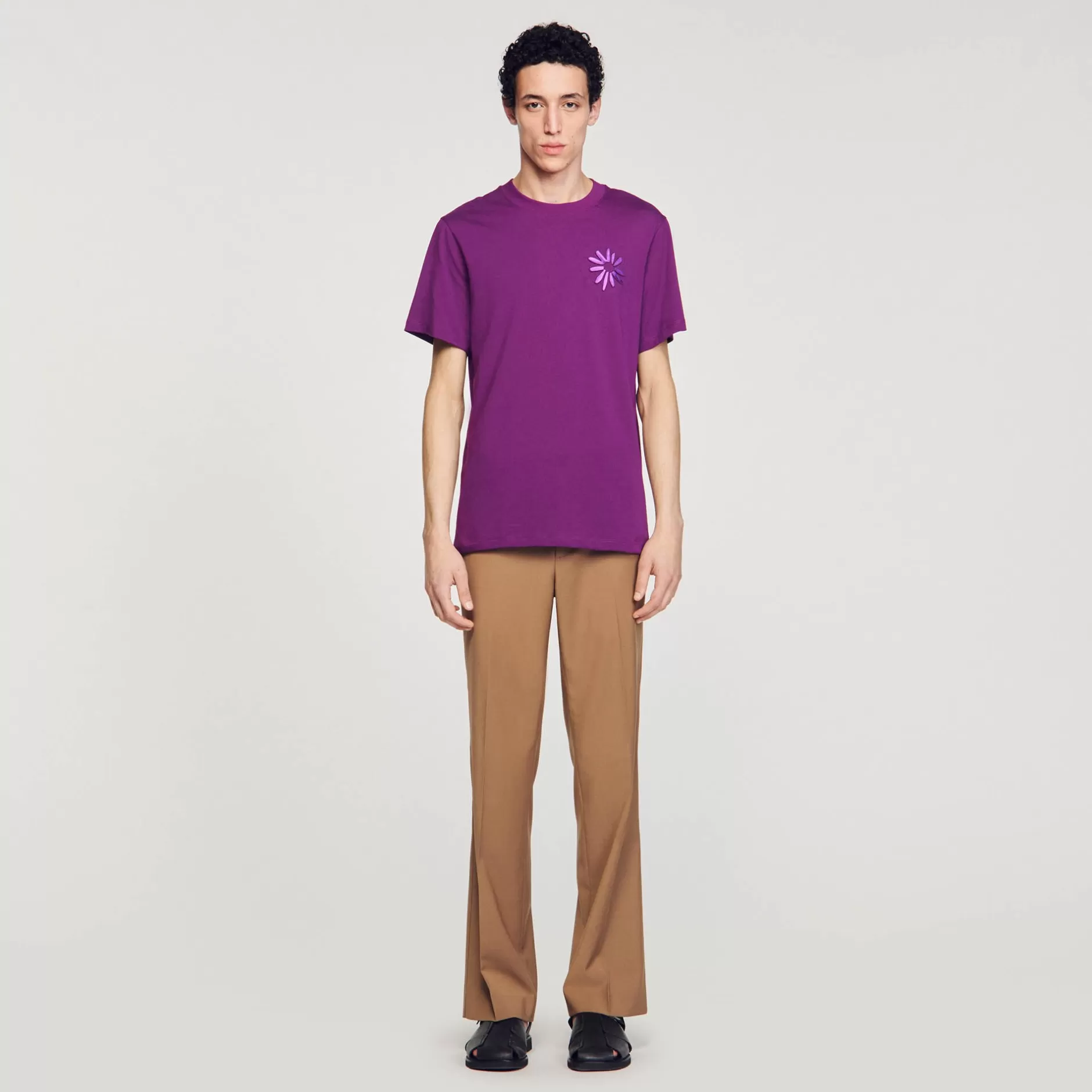 Fashion Sandro Tee-shirt Fleur En Coton Violet