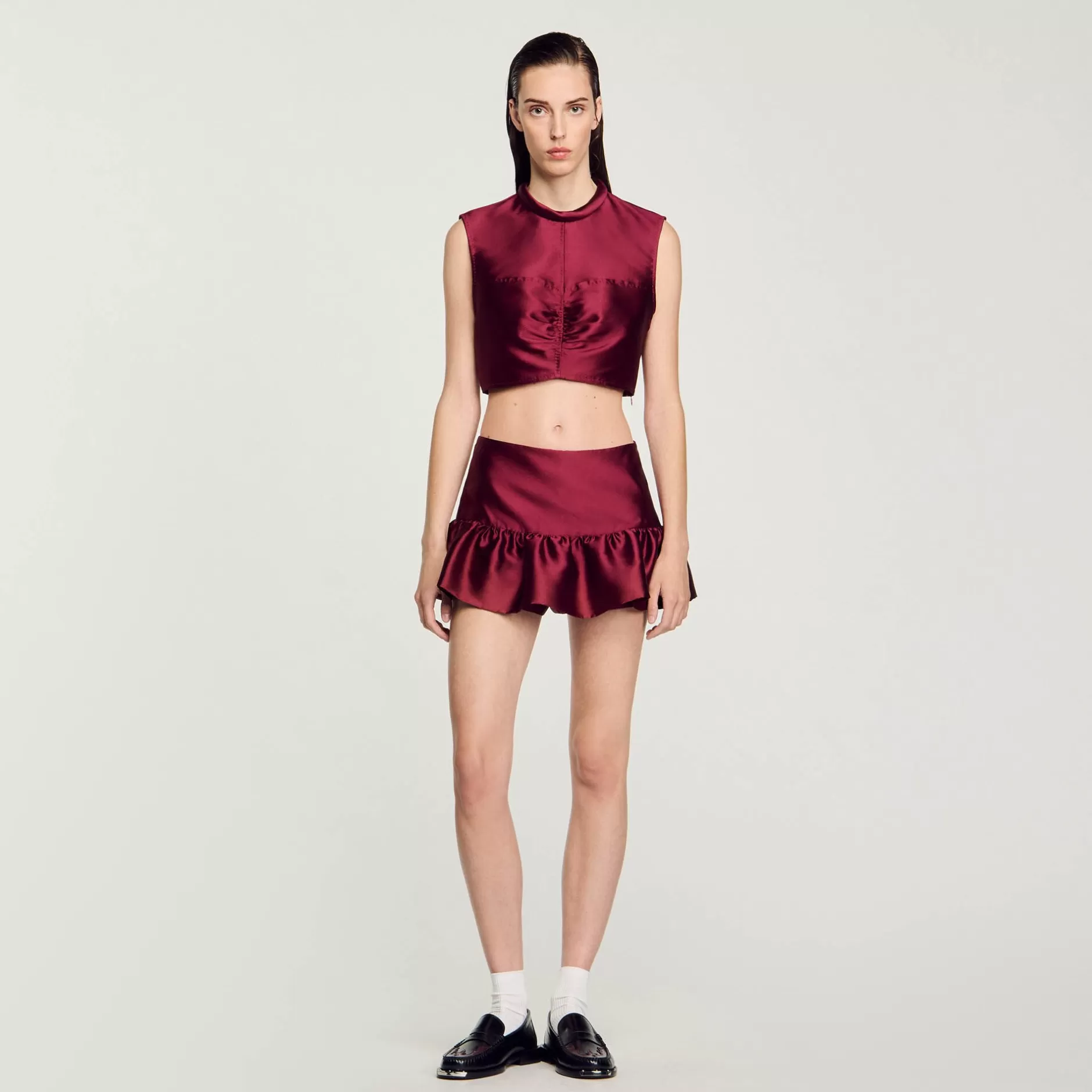 Best Sale Sandro Top Court Satiné Bordeaux