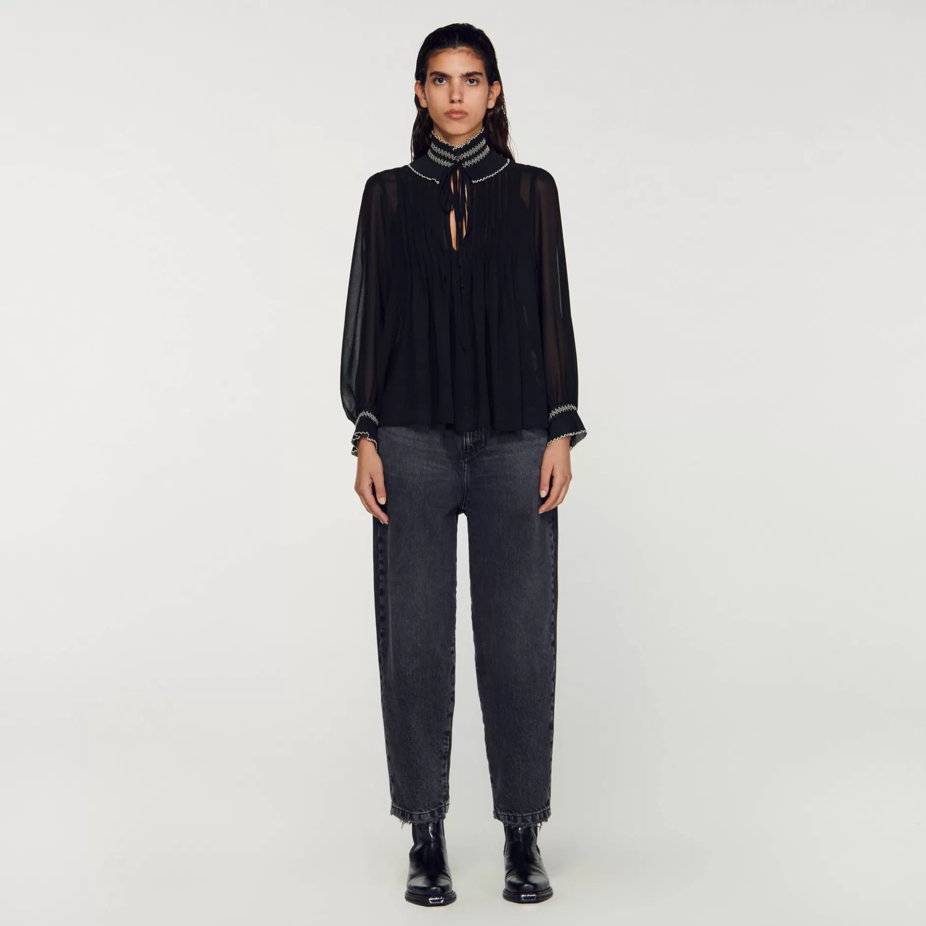 Hot Sandro Top En Mousseline Noir