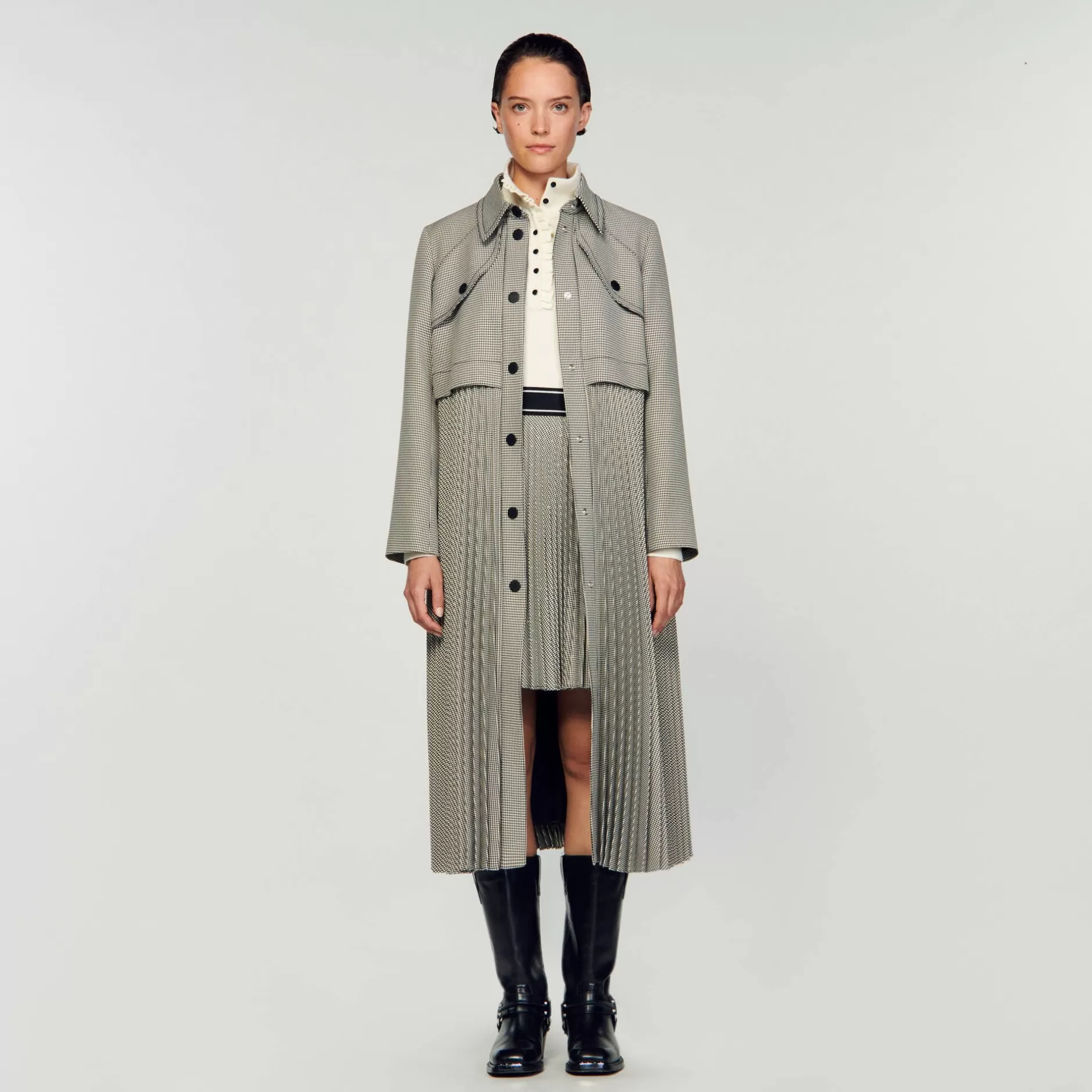 Cheap Sandro Trench Pied-de-poule Noir / Blanc