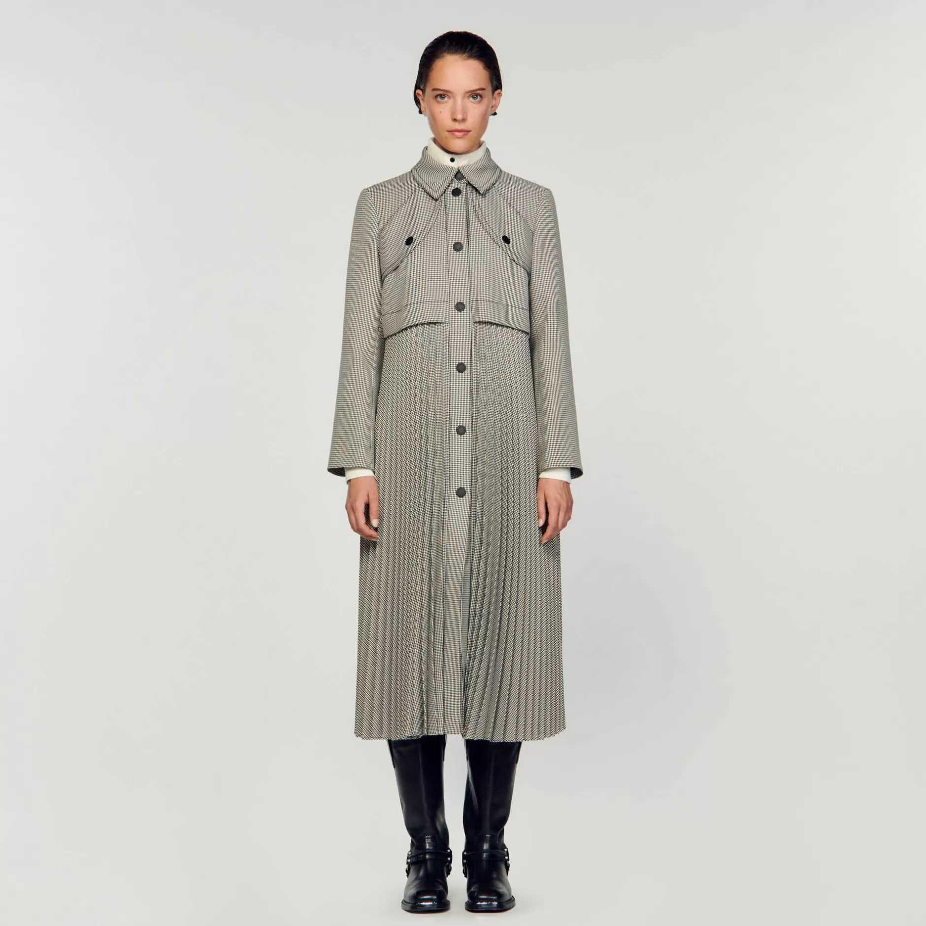 Cheap Sandro Trench Pied-de-poule Noir / Blanc