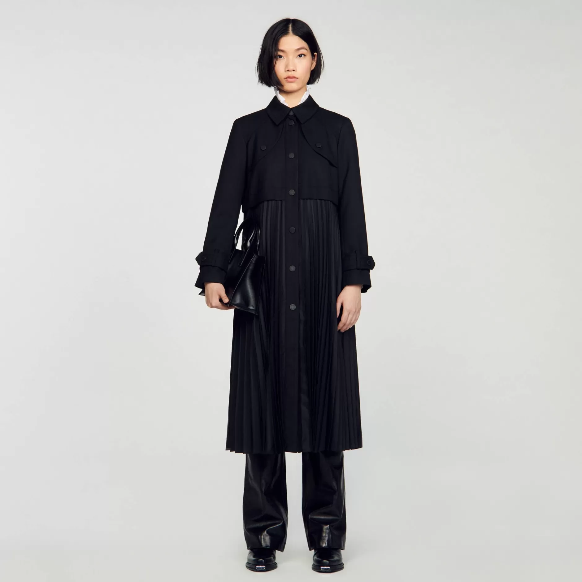 Clearance Sandro Trench Plissé Noir