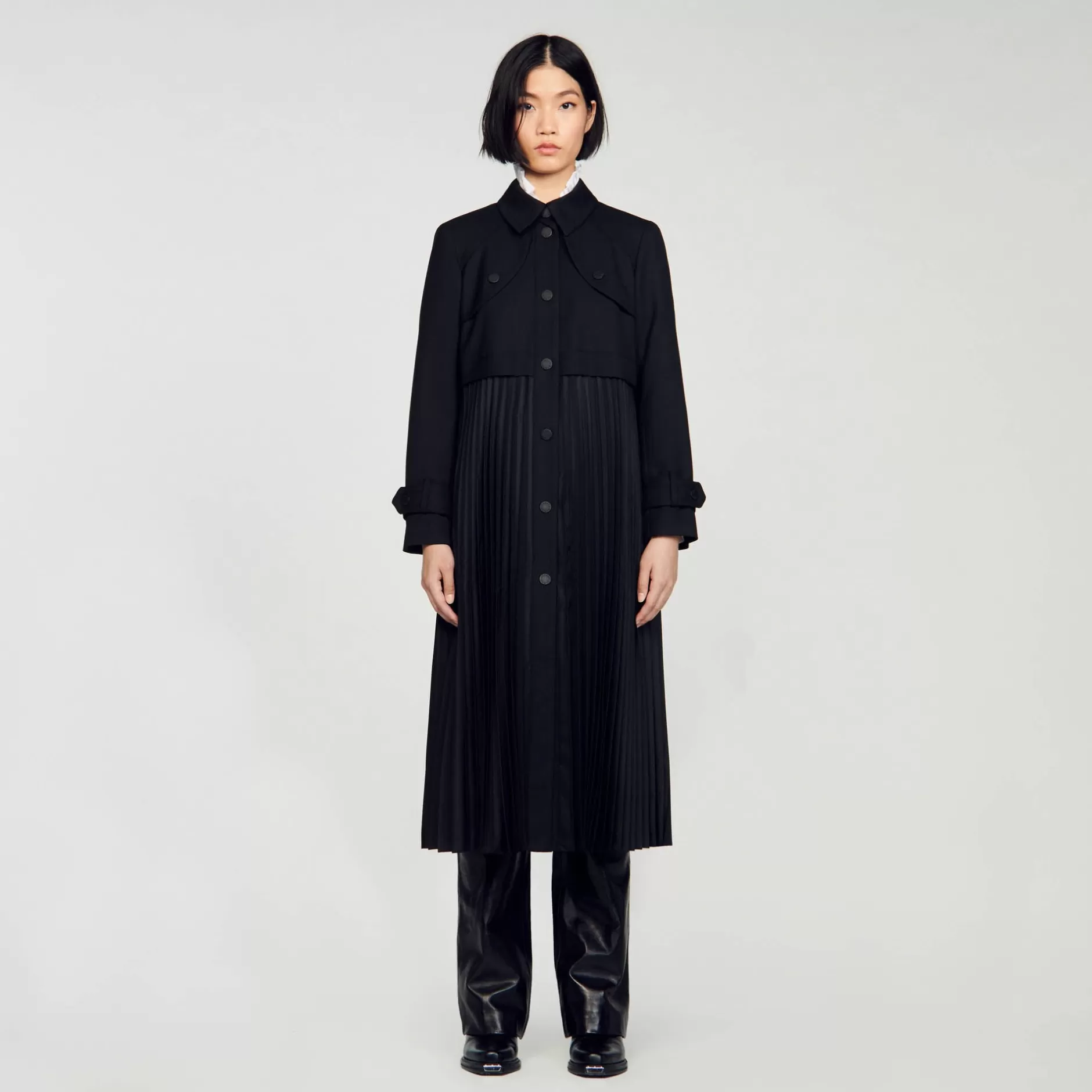 Clearance Sandro Trench Plissé Noir