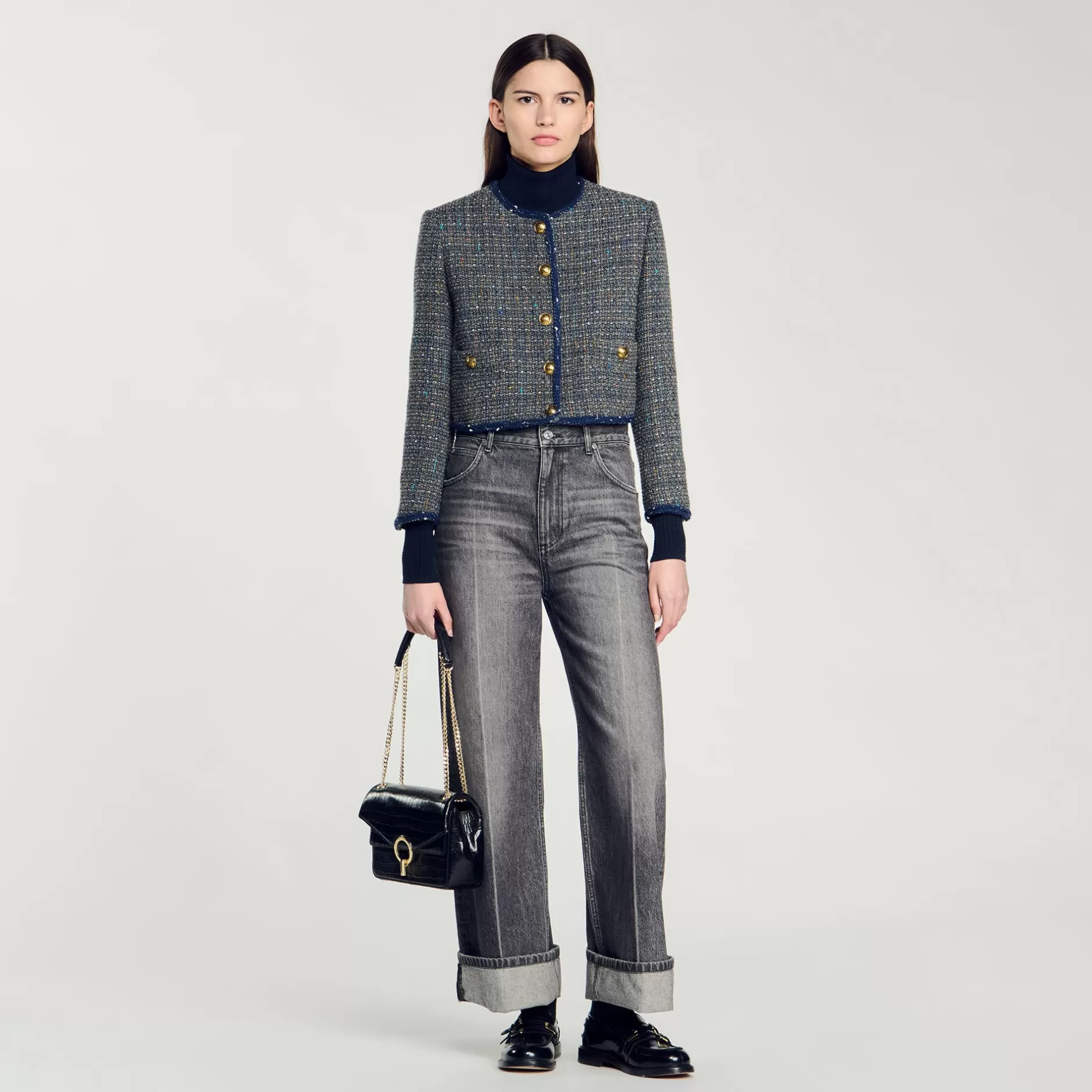 Online Sandro Veste Courte En Tweed Gris