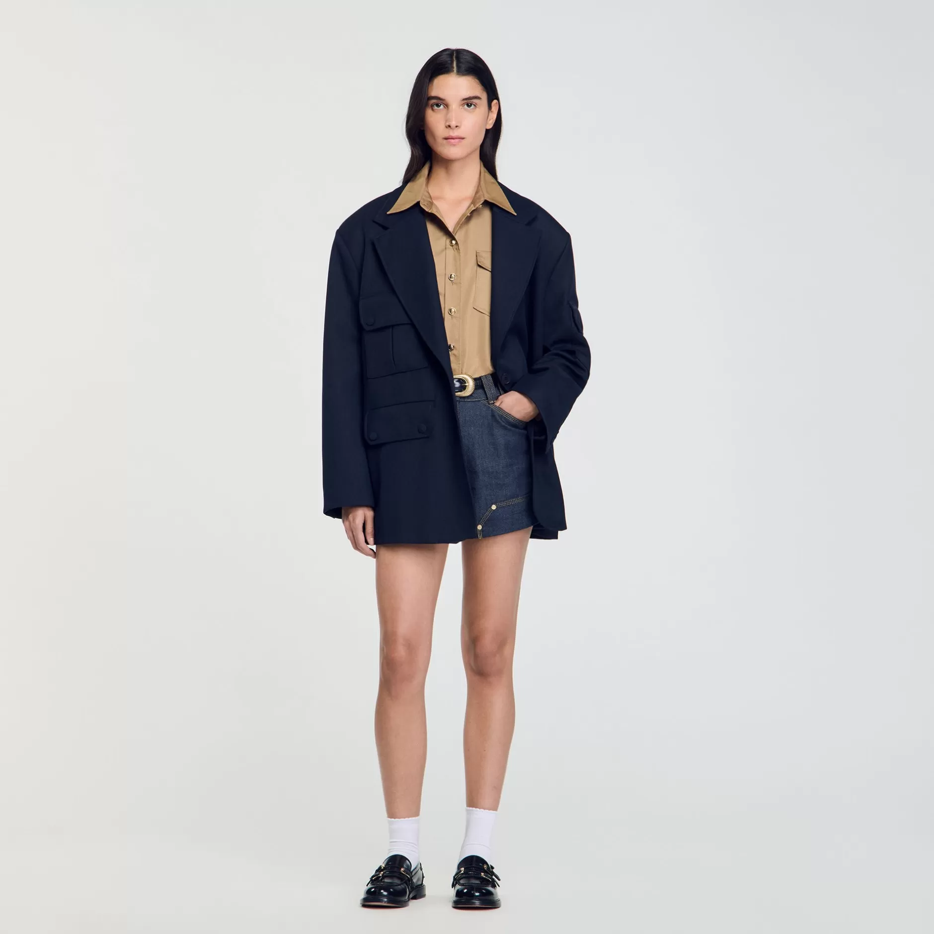 Outlet Sandro Veste De Costume Oversize Marine